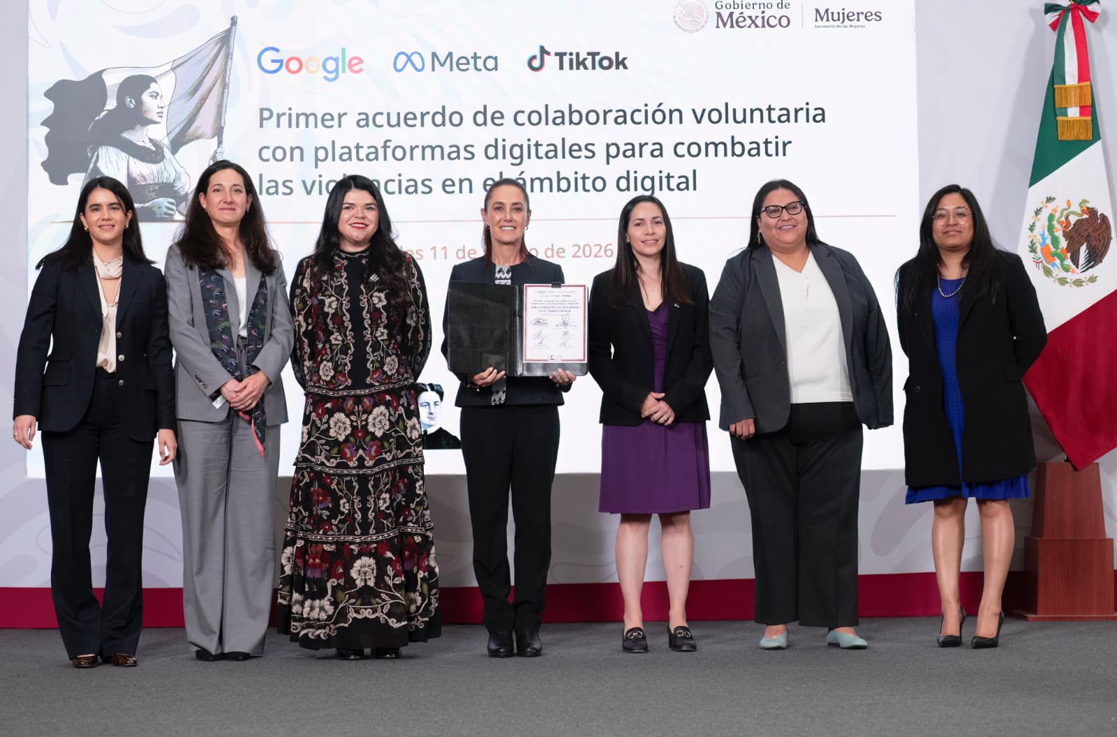 Gobierno de México firma primer acuerdo de colaboración voluntaria con Google, Meta y Tiktok para combatir violencia digital contra las mujeres.