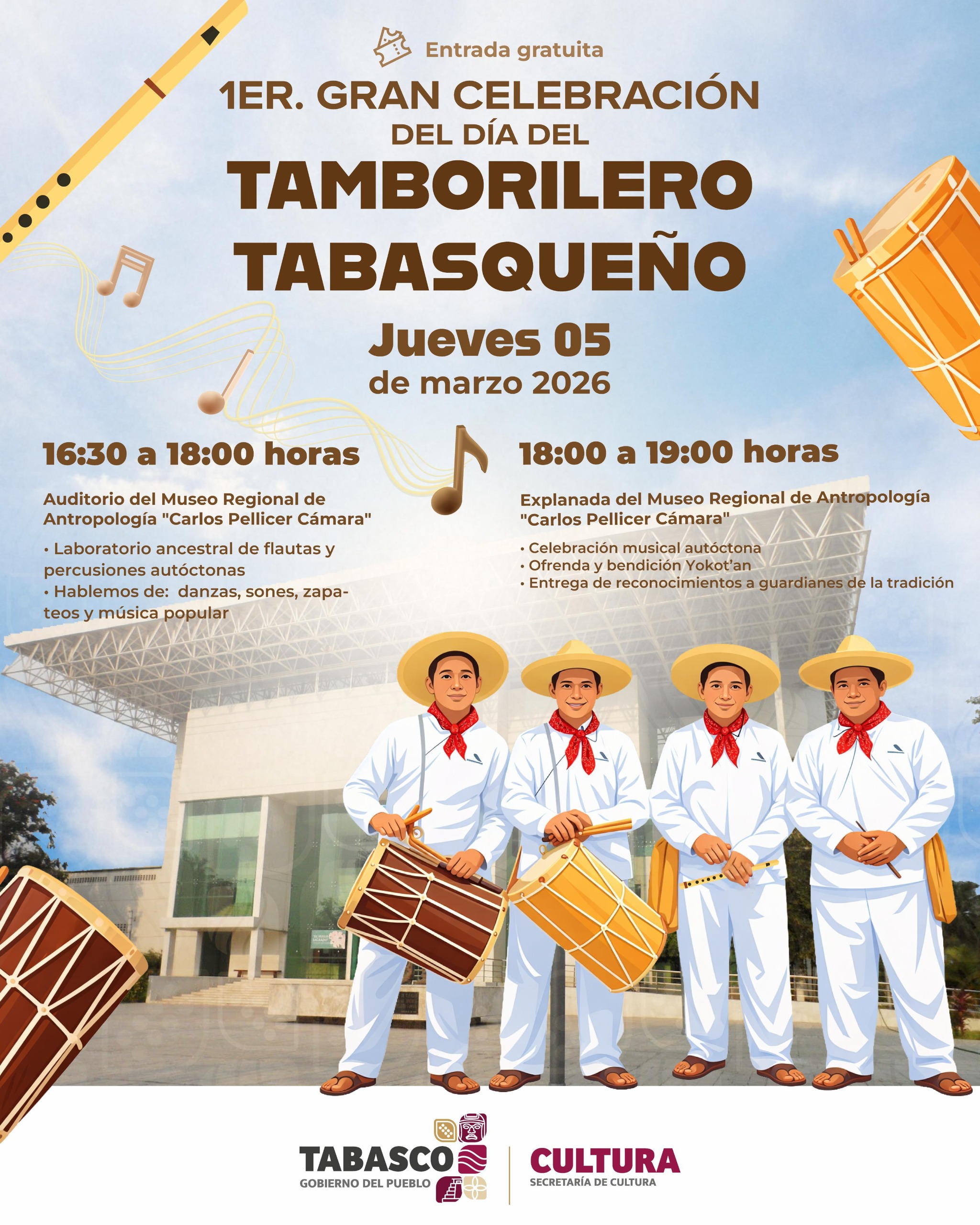 Celebrará Tabasco el 1er. Día del Tamborilero Tabasqueño con una gran fiesta cultural.