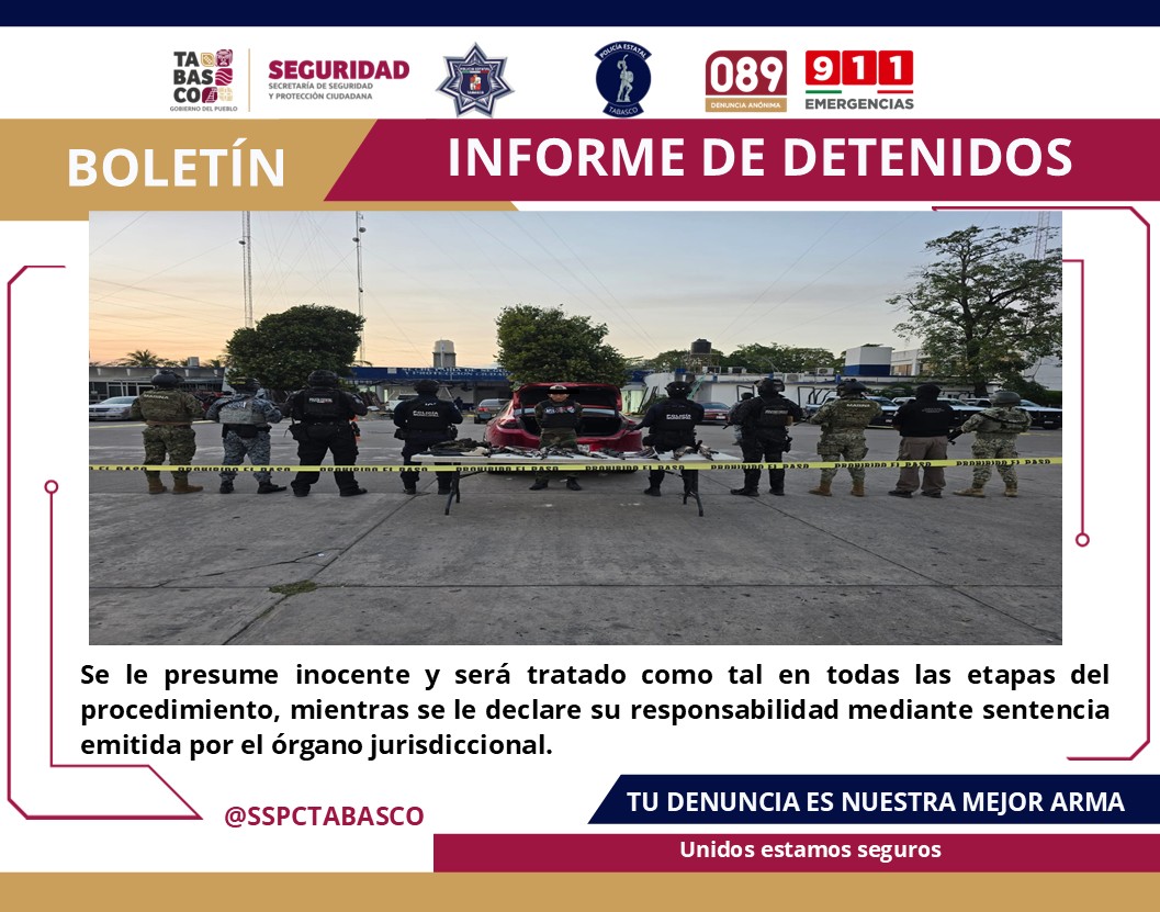 Detienen SSPC y FIRT Olmeca a masculino en el municipio de Paraíso.