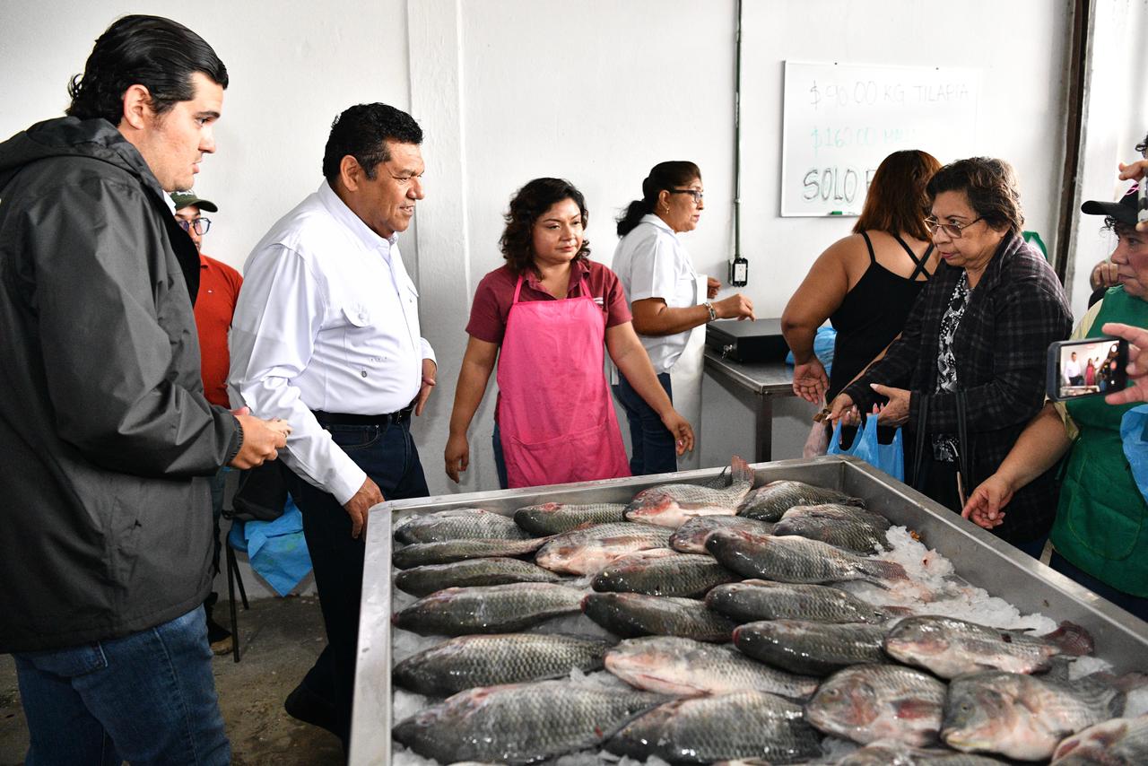 “Del productor a la mesa”, punto de venta de Pescando Vida en la central de abastos ofrece productos frescos, de excelente calidad y sin intermediarios, destaca Gobernador Javier May.