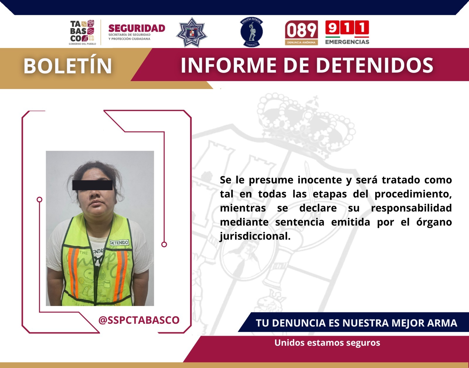 Detiene SSPC a tres personas por presuntos delitos contra la Ley General de Salud en Centro.