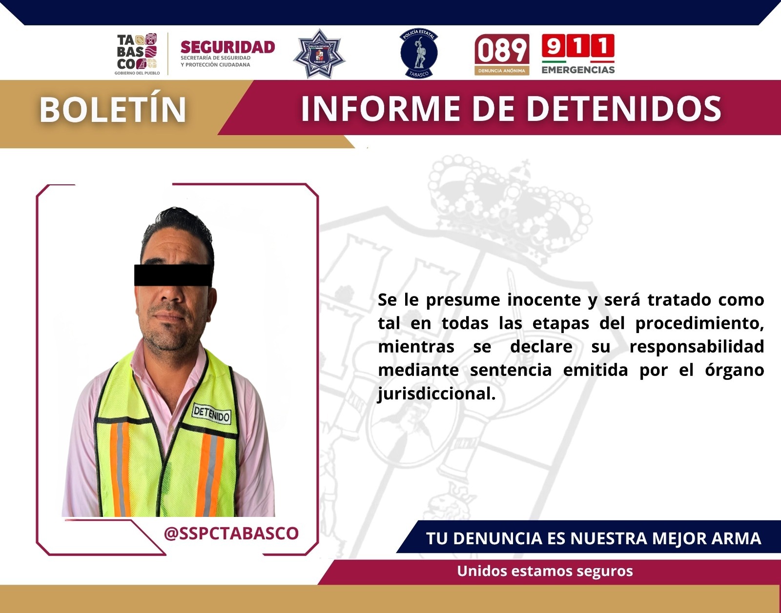 Detiene SSPC a un masculino por daños contra la salud.