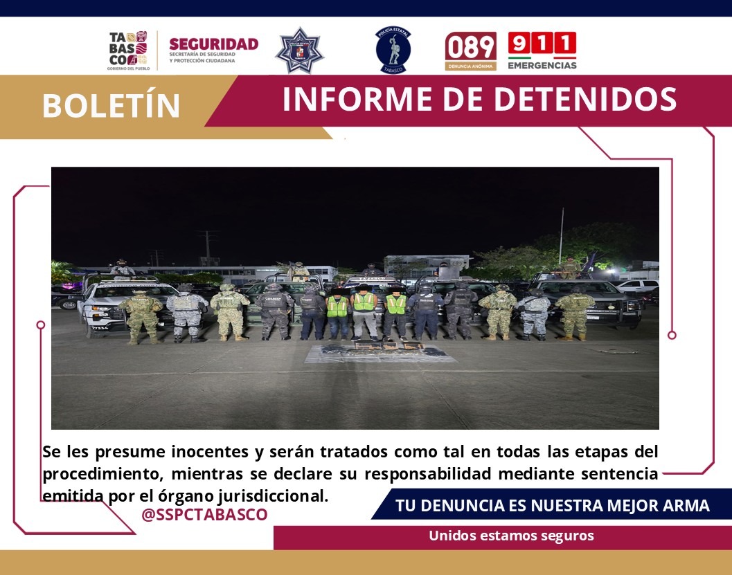Detiene FIRT Olmeca a tres masculinos por el delito de Portación de Arma de Fuego y Daños a la Salud.