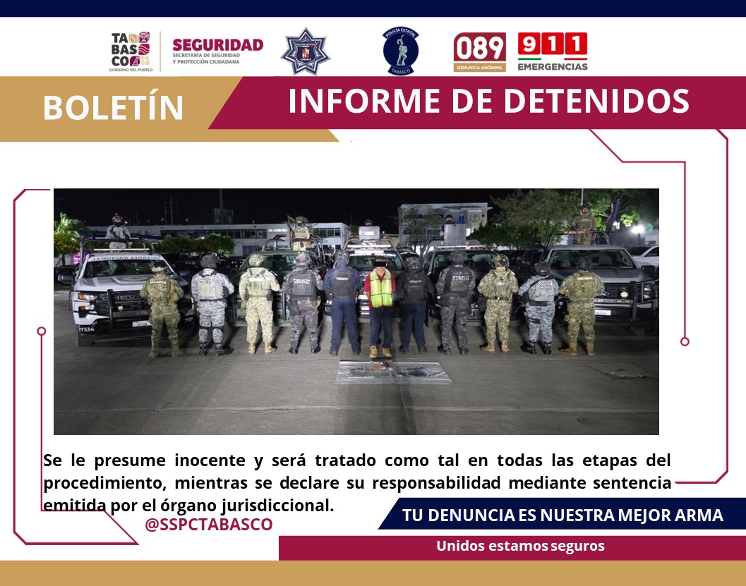 Detiene la SSPC, a masculino por portación de arma de fuego y delito contra la salud.