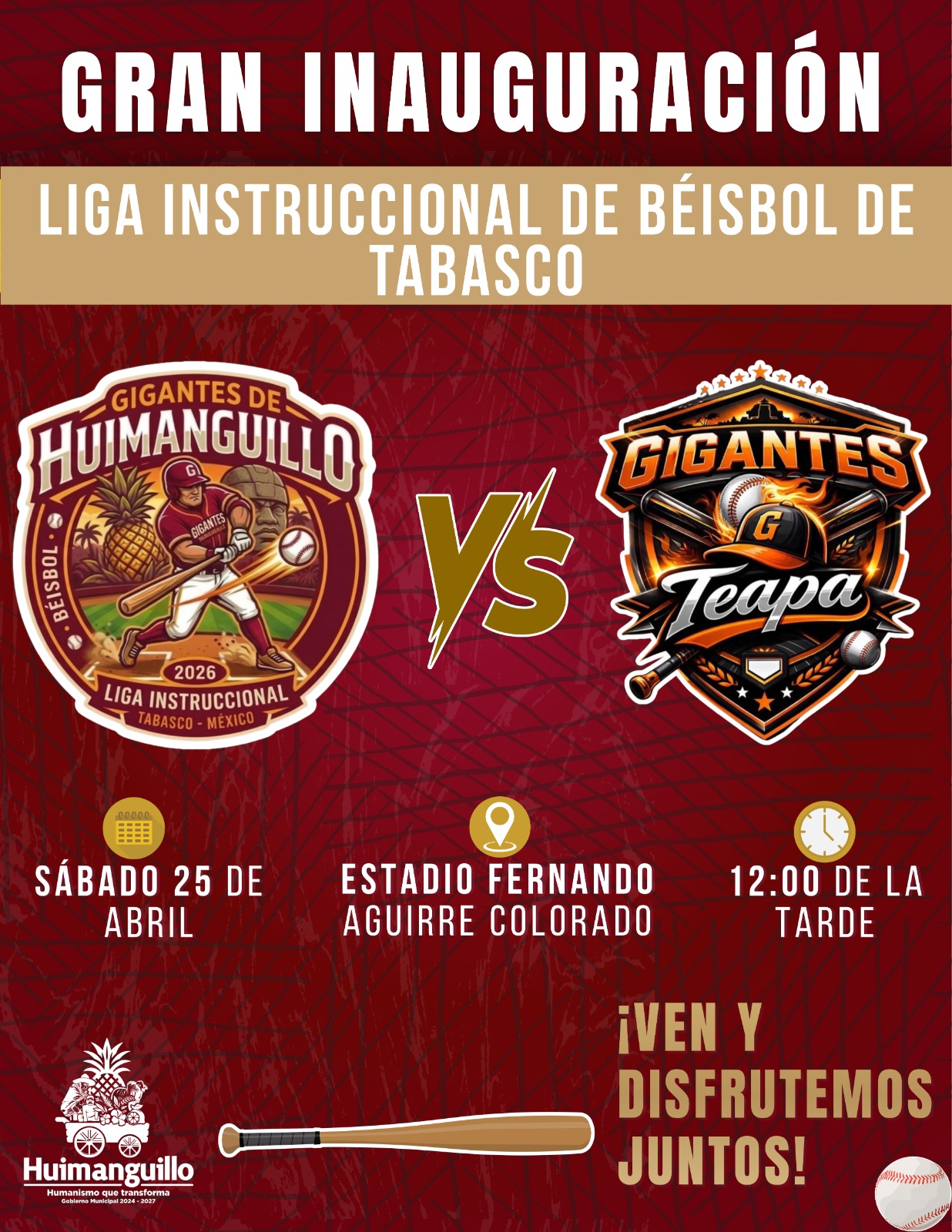 Invita Huimanguillo a la Inauguración de la Liga Instruccional de Beisbol