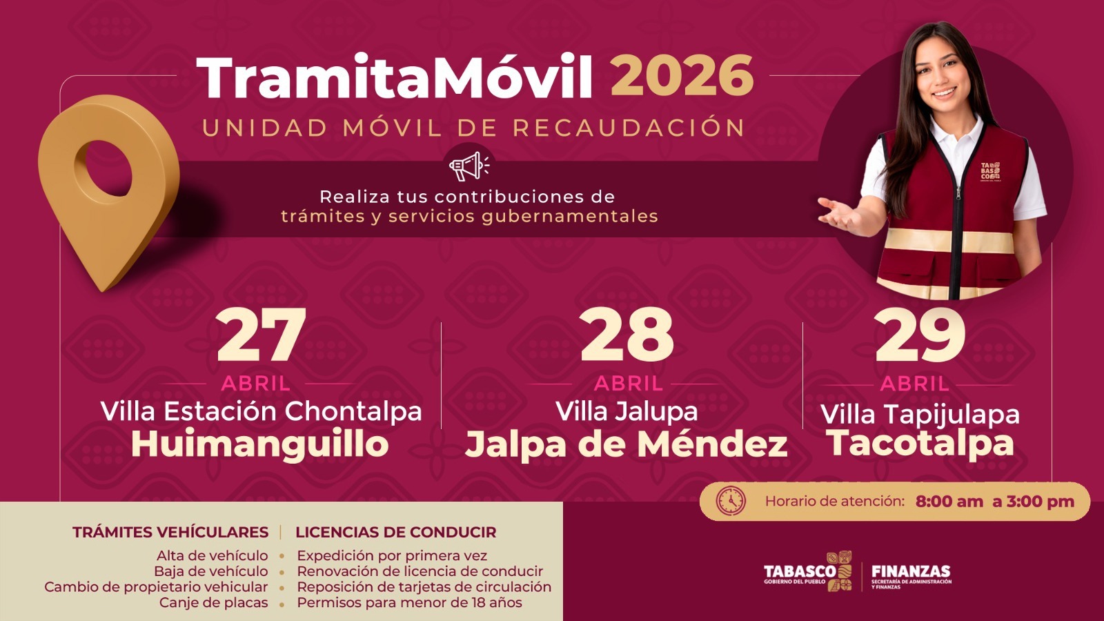 Continúa gira de “Tramitamóvil 2026” en Huimanguillo, Jalpa de Méndez y Tacotalpa.