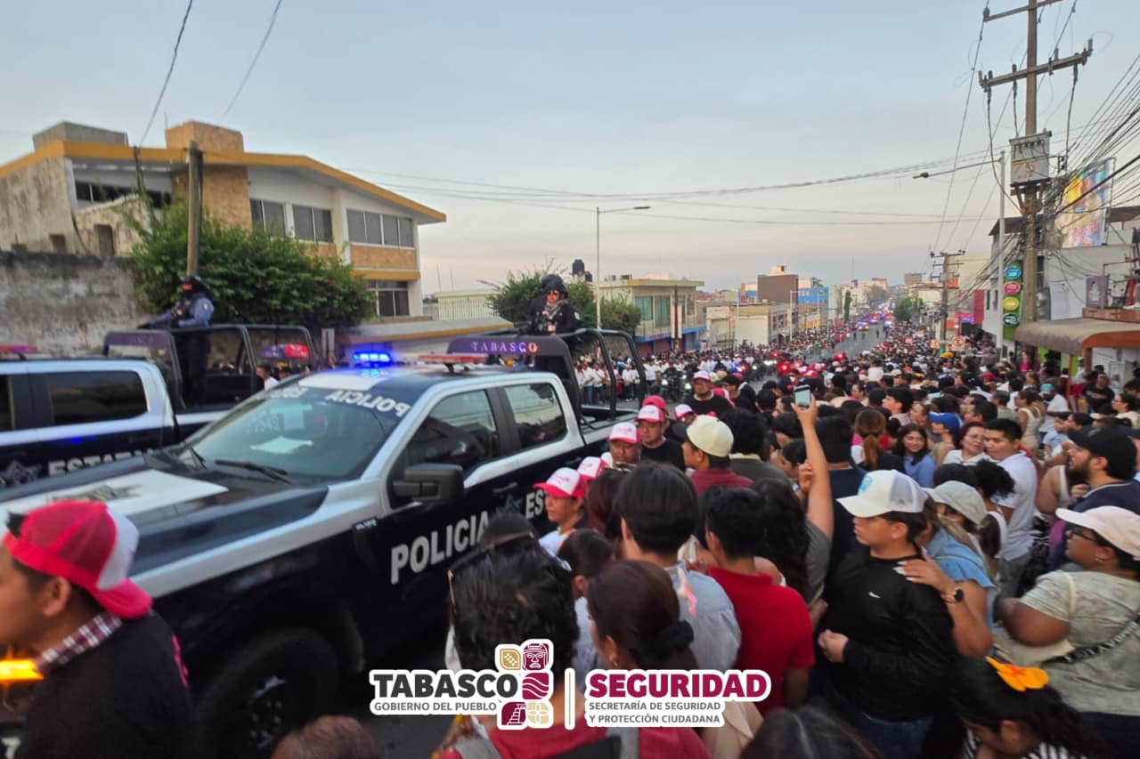Helicóptero y más de mil policías blindan Desfile de Carros Alegóricos en Preferia Tabasco 2026.