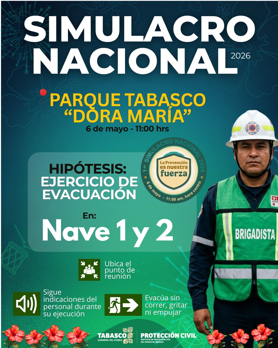 Realizarán por primera vez Simulacro Nacional en el Parque Tabasco “Dora María”.