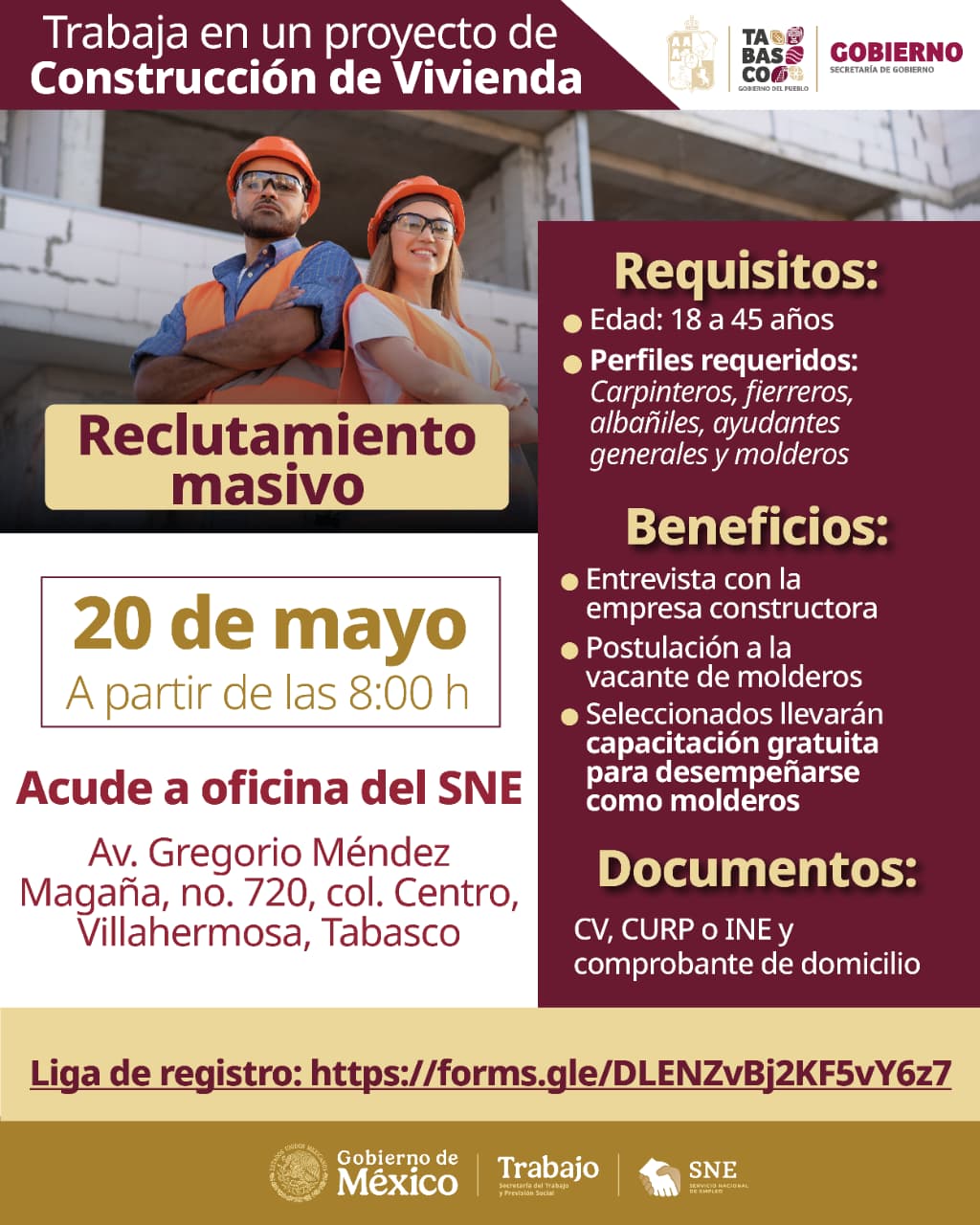 Impulsan oportunidades laborales mediante Reclutamiento Masivo para Proyecto de Construcción de Vivienda en Tabasco.