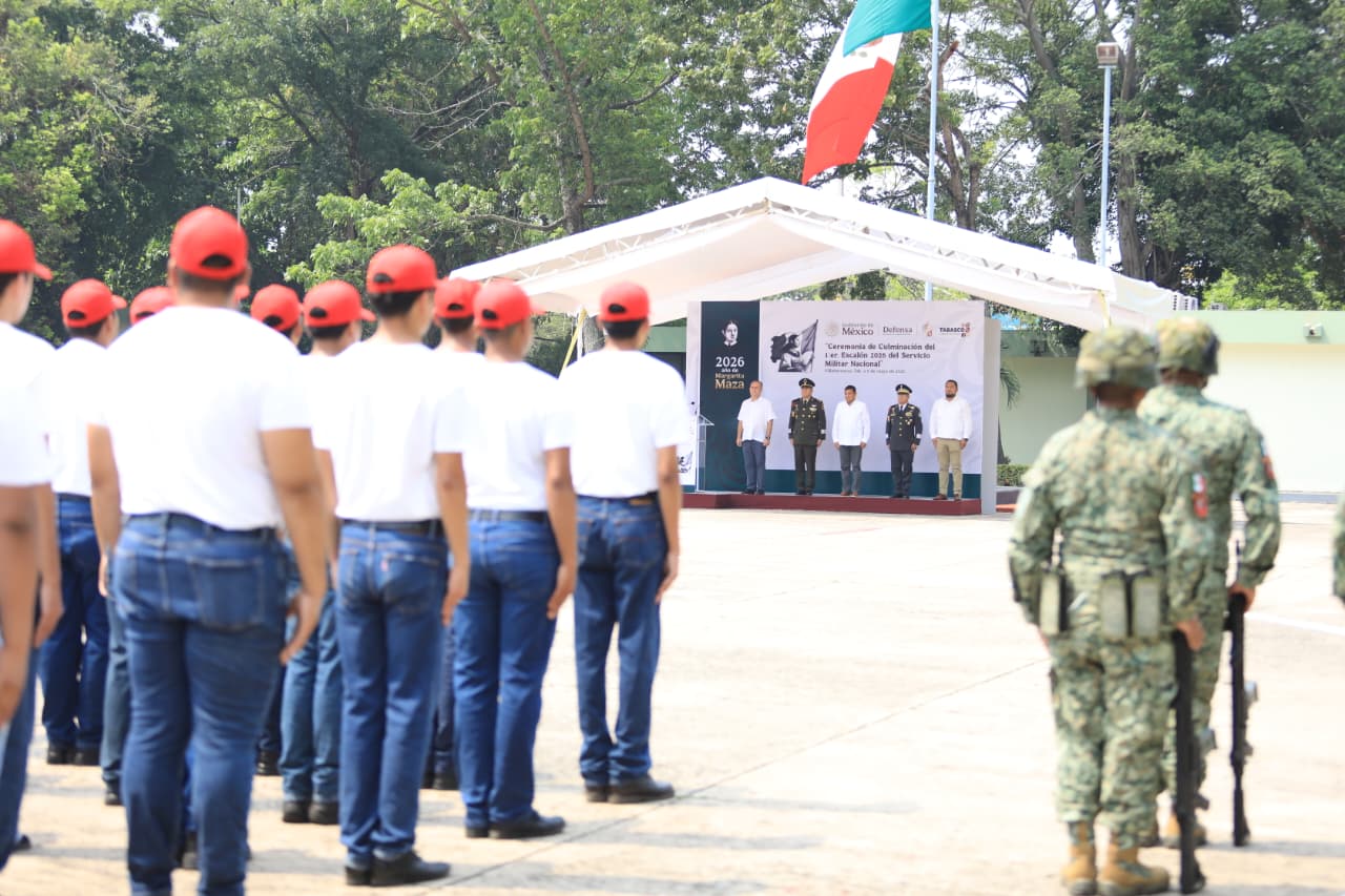 Atestigua Gobernador Javier May ceremonia de culminación del Primer Escalón 2026 del Servicio Militar Nacional Clase 2007, remisos y mujeres voluntarias.