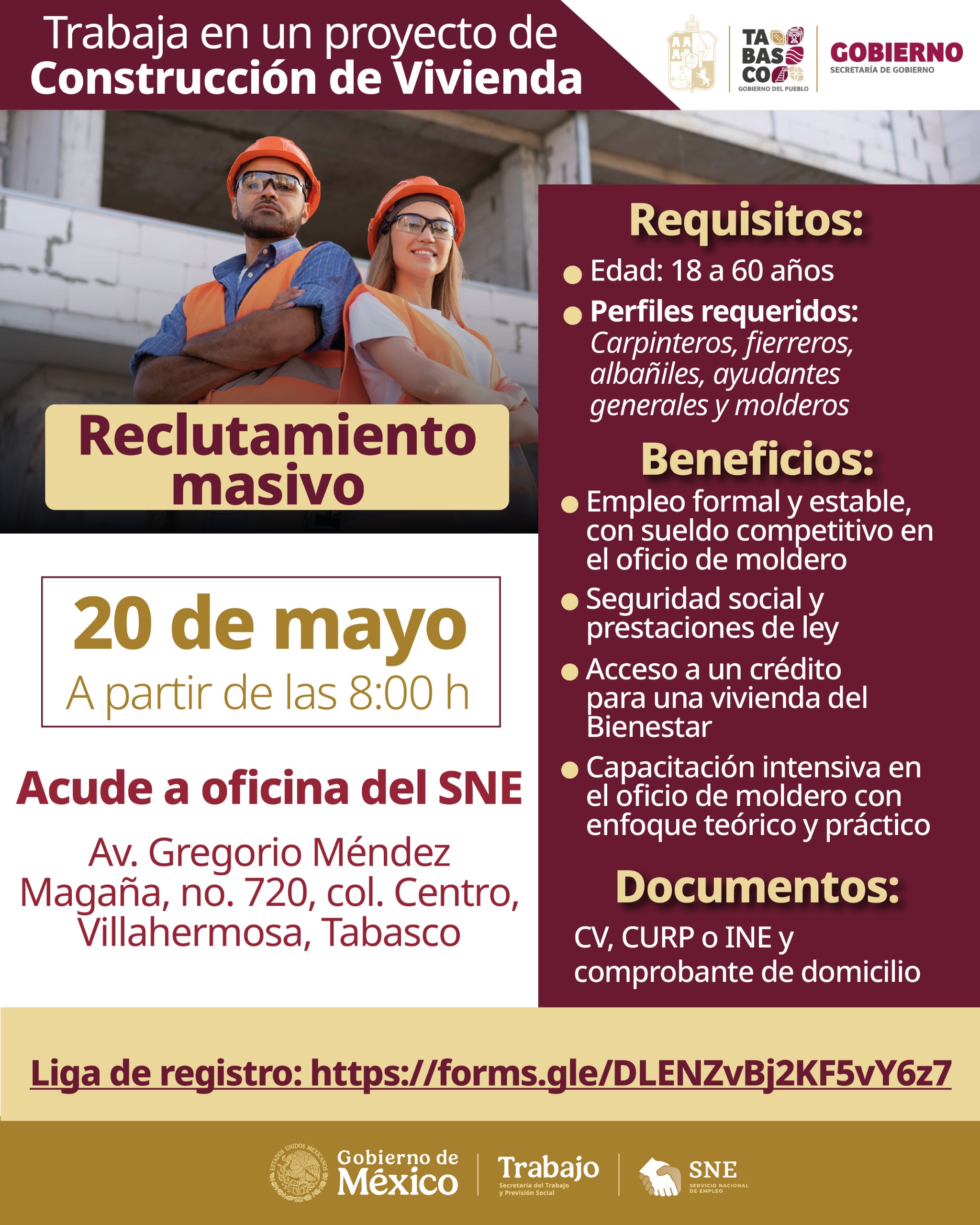 Impulsan oportunidades laborales mediante Reclutamiento Masivo para Proyecto de Construcción de Vivienda en Tabasco.