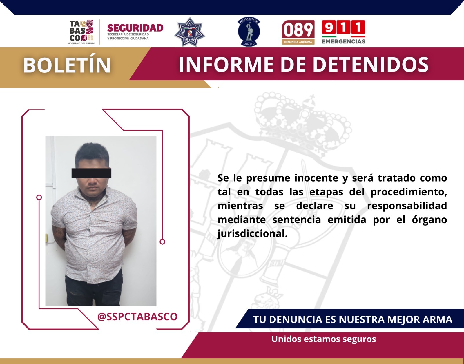 Detiene SSPC a cuatro personas por presunto delito contra la Ley General de Salud en modalidad de narcomenudeo en Comalcalco.