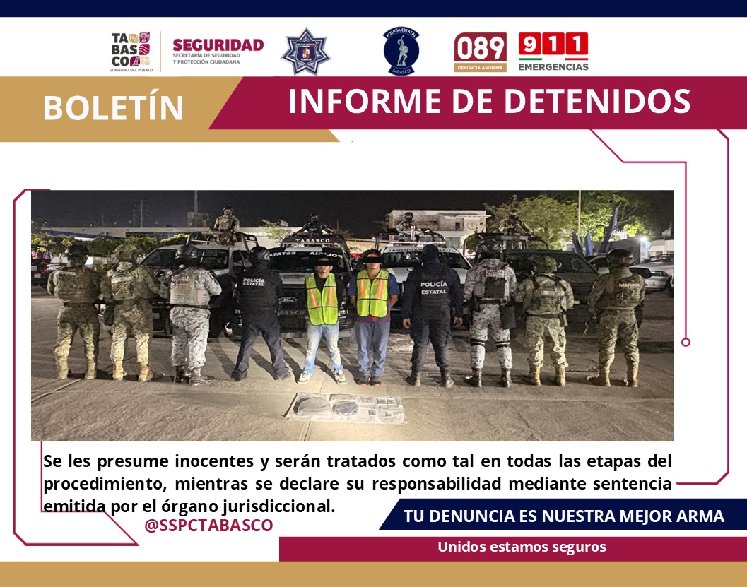 Detiene SSPC a dos masculinos por tentativa de robo a comercio y delitos contra la salud.