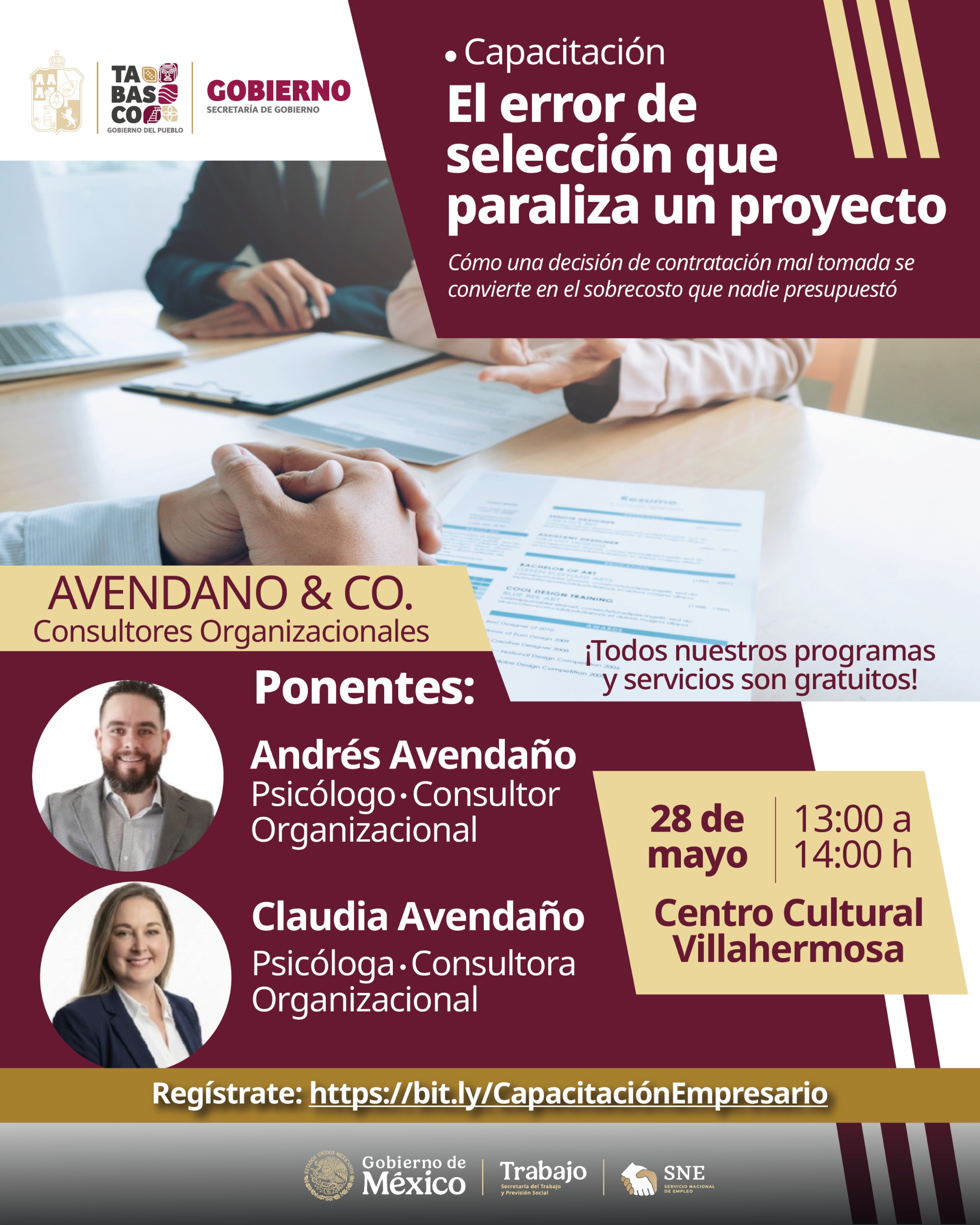 El Servicio Nacional de Empleo Tabasco llevará a cabo la capacitación gratuita “El error de selección que paraliza un proyecto”.