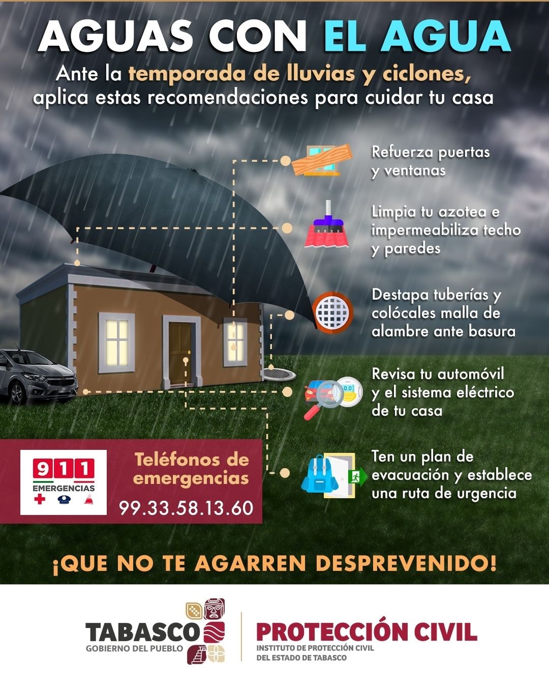 Posibles lluvias significativas para este jueves en Tabasco; autoridades llaman a la prevención.