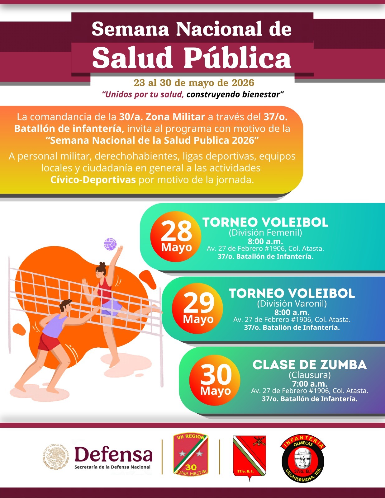Invita 30 Zona Militar a participar en gran clase de zumba, en el marco de Semana Nacional de Salud Pública.