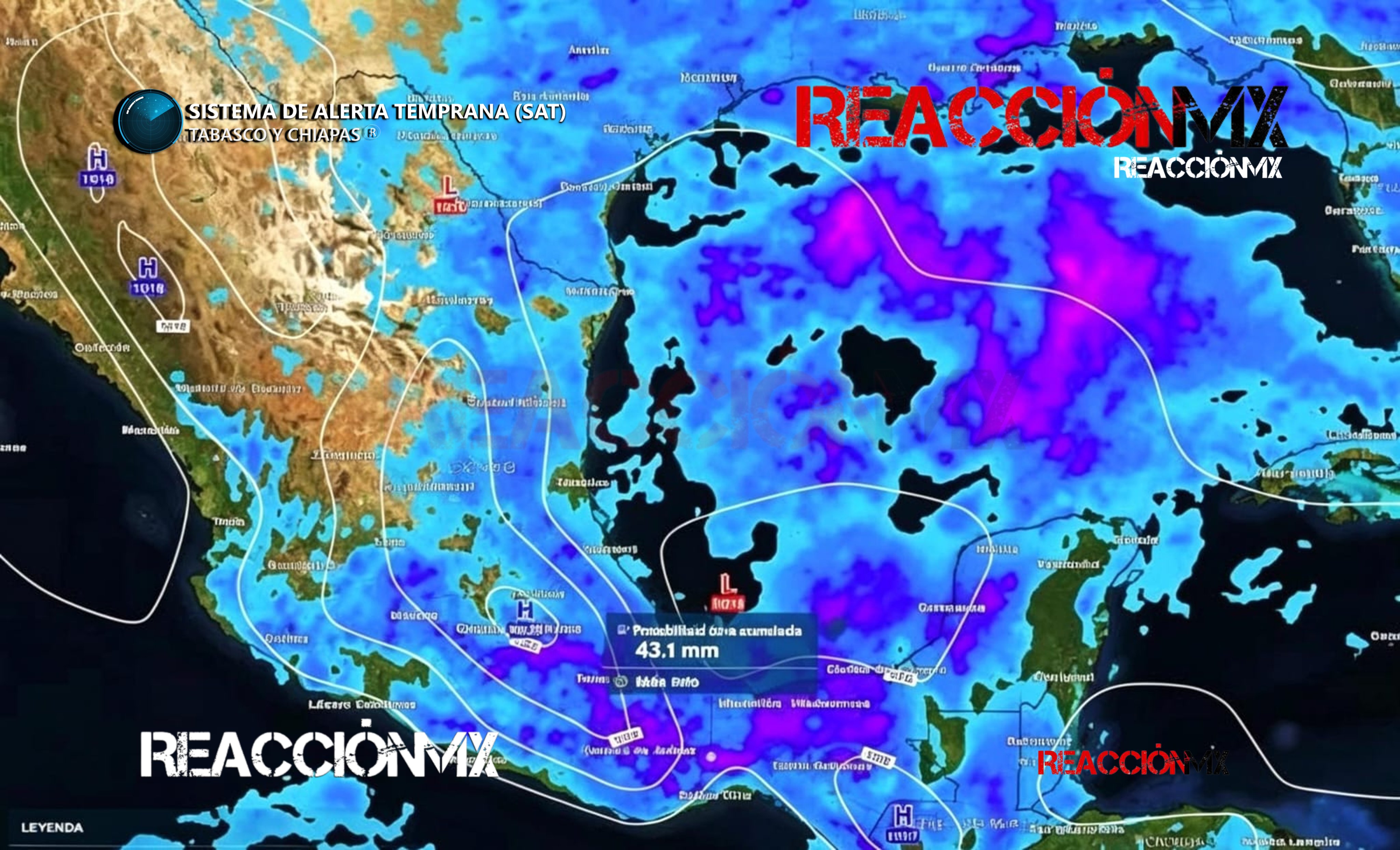 A partir de las 17 horas se han incrementado las tormentas en Puebla, Veracruz, Oaxaca, Chiapas y Peninsula de Yucatán.