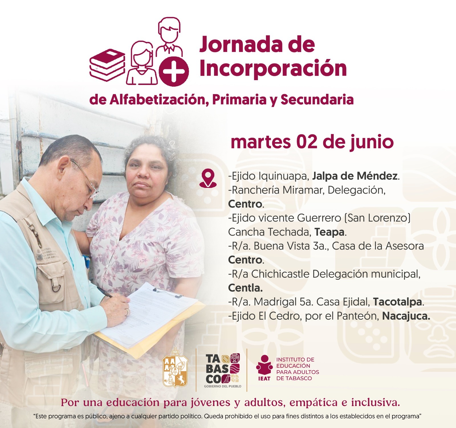 IEAT lleva a cabo la Jornada de Incorporación de Alfabetización, Primaria y Secundaria, en localidades de todo el estado.