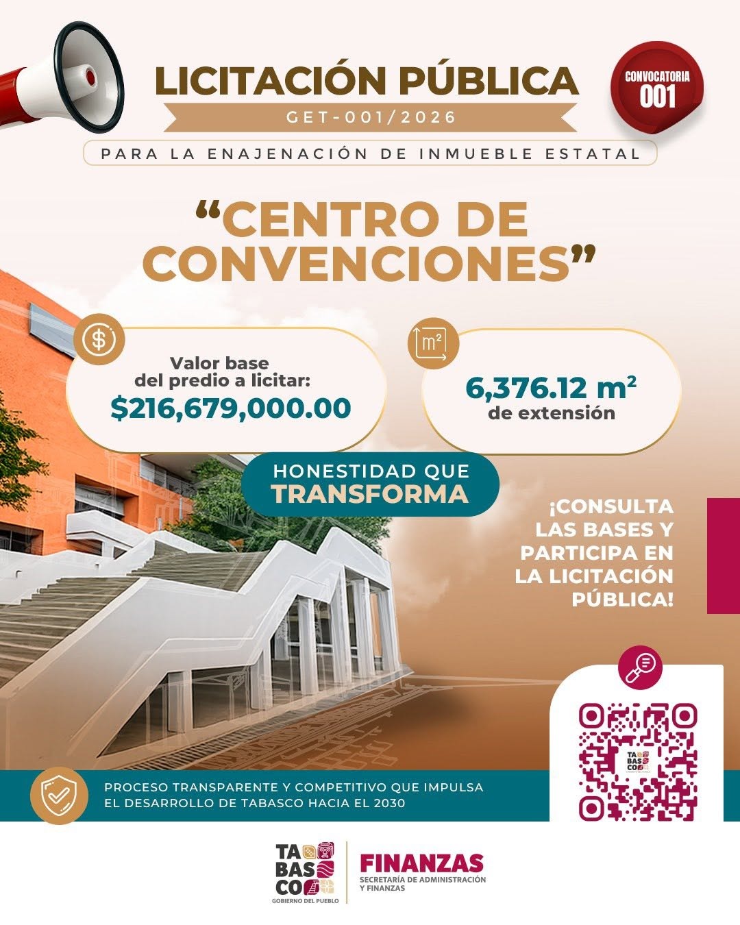 Anuncia el Gobierno de Tabasco Licitación Pública Nacional para la Enajenación de dos importantes inmuebles estatales con miras al desarrollo estratégico Villahermosa 2030.