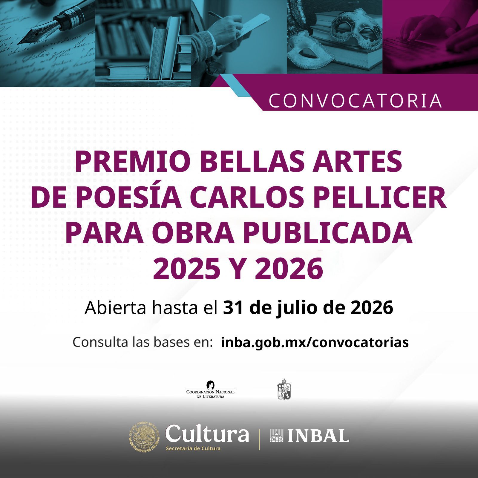 Abren la Convocatoria para el Premio Bellas Artes de Poesía Carlos Pellicer para obra publicada 2025 y 2026.