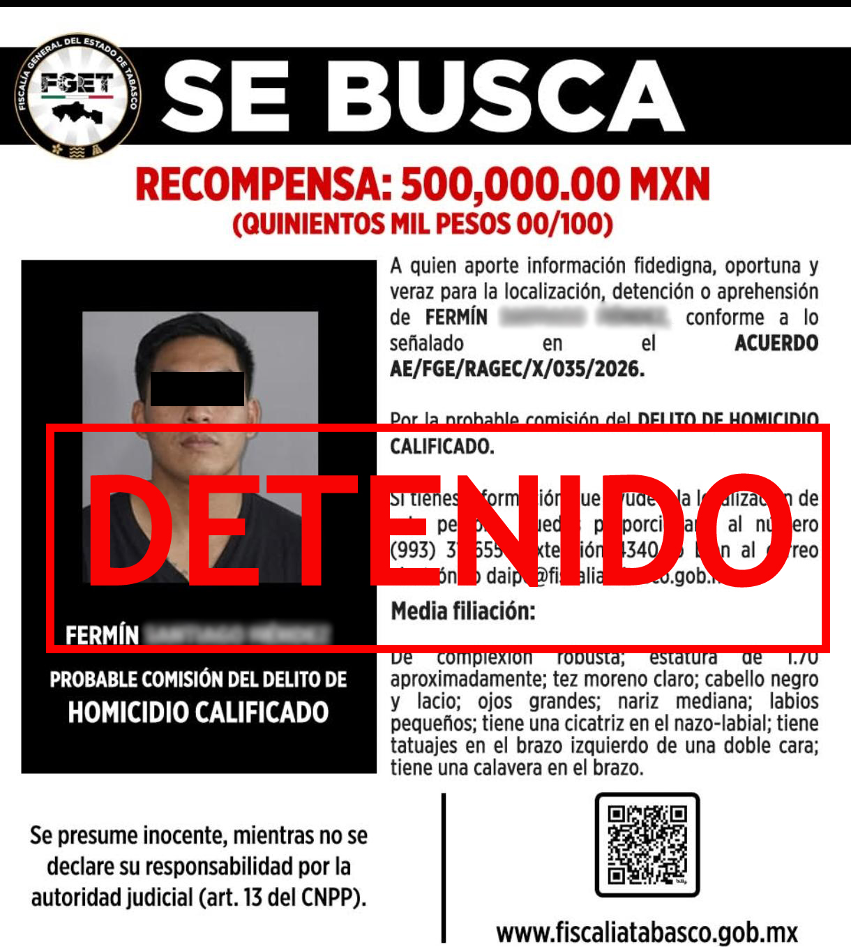 Gabinete de Seguridad de Tabasco informa detención de objetivo prioritario; se había fugado de CREST.